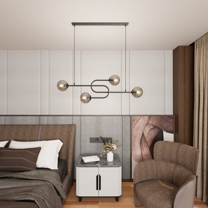 Lustra ATRIA 4 neagra cu abajur grafit