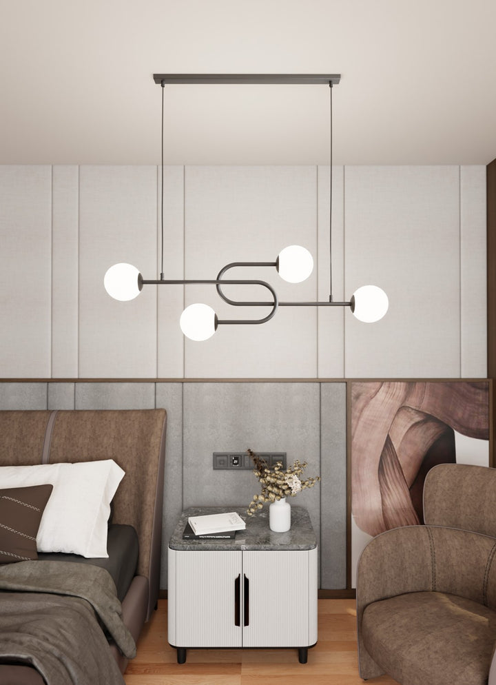 Lustra ATRIA 4 neagra cu abajur opal