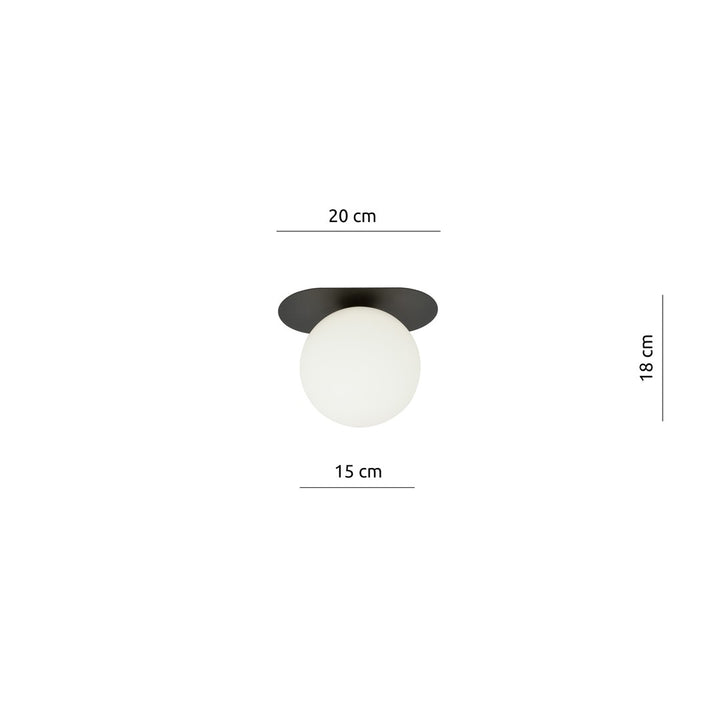 Plafoniera PLAZA 1 neagra cu abajur opal