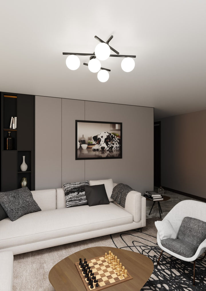 Plafoniera SMART 5 neagra si opal