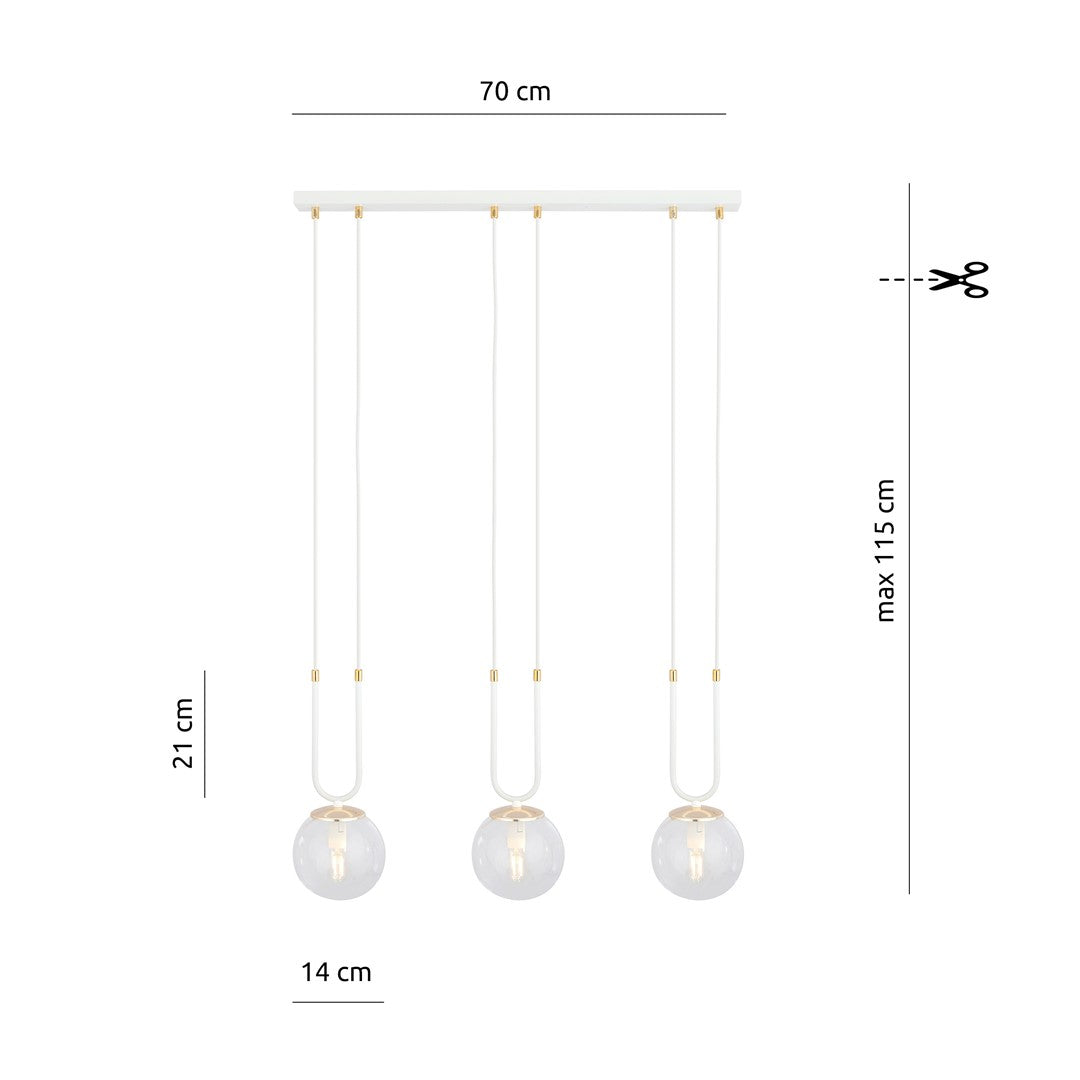 Lustra suspendata GLAM 3 alba/cu abajur transparent