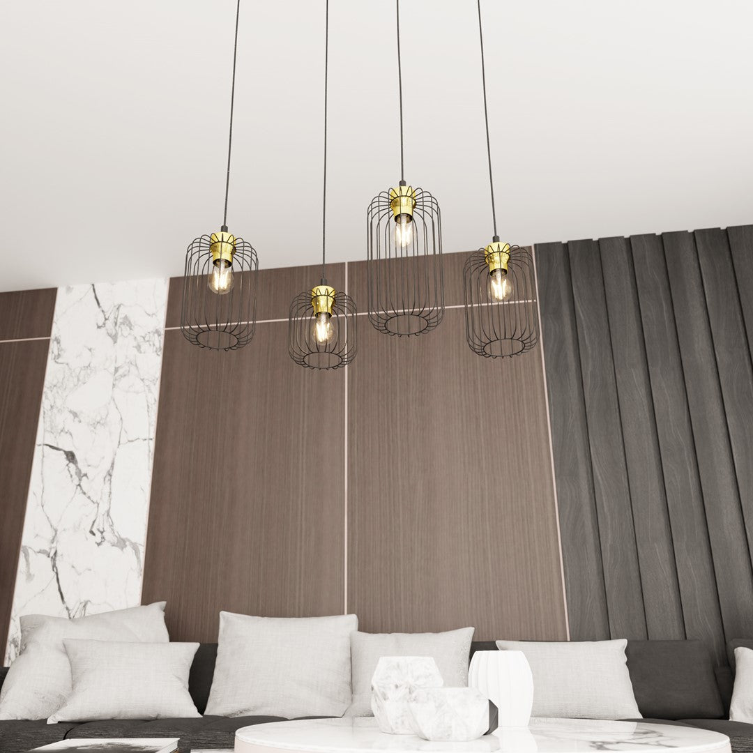 Lustra suspendata VANDER 4 neagra cu auriu