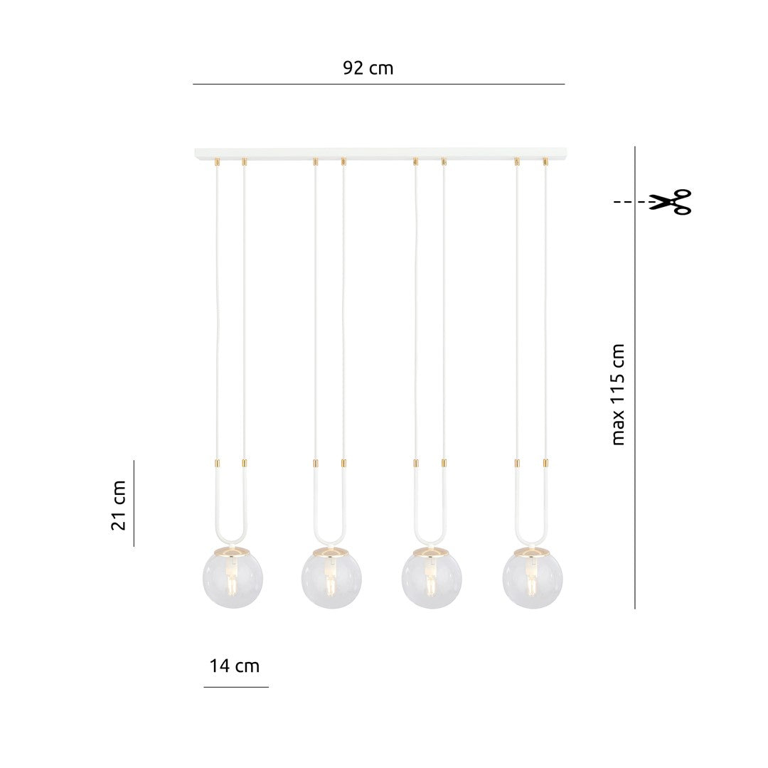 Lustra suspendata GLAM 4 alba/cu abajur transparent
