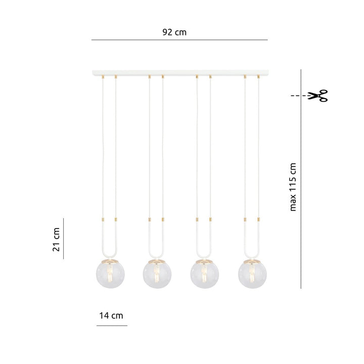 Lustra suspendata GLAM 4 alba/cu abajur transparent