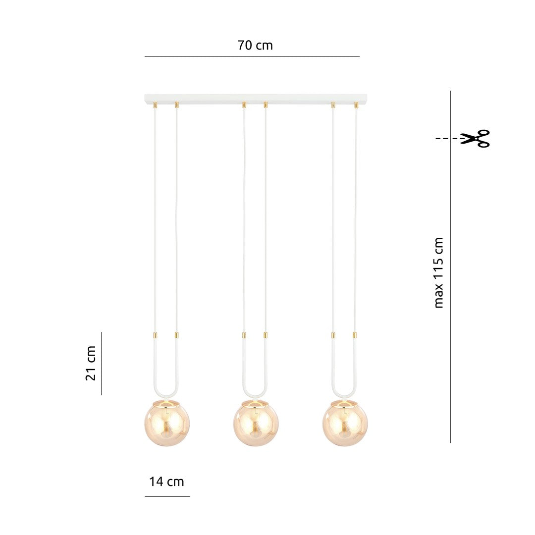 Lustra suspendata GLAM 3 alba/chihlimbar