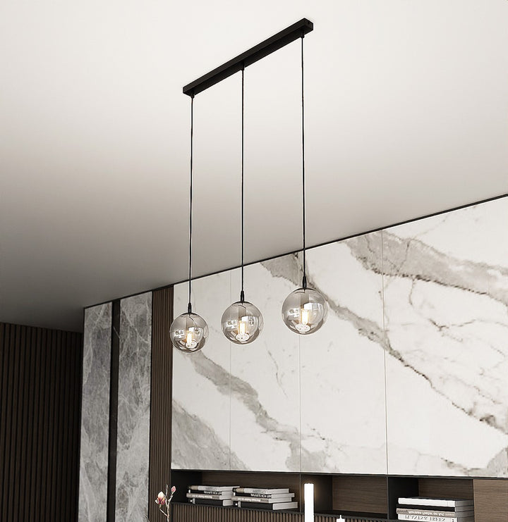 Lustra suspendata cu 3 pendule COSMO 3 neagra cu abajur grafit
