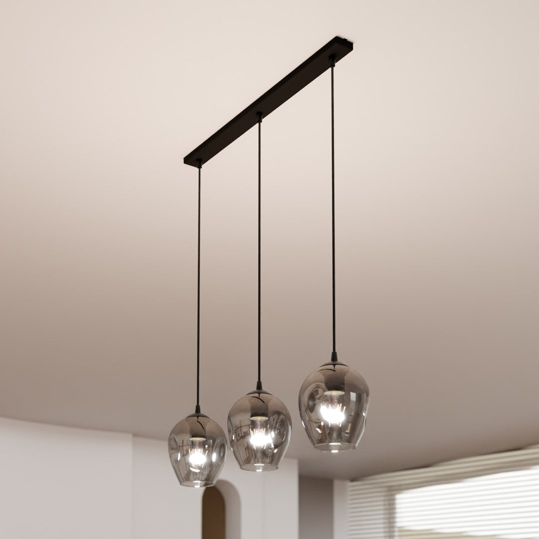 Lustra suspendata ISTAR 3 neagra cu abajur grafit