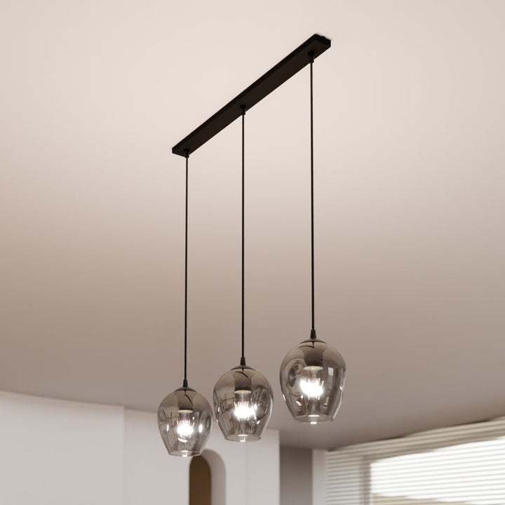 Lustra suspendata ISTAR 3 neagra cu abajur grafit