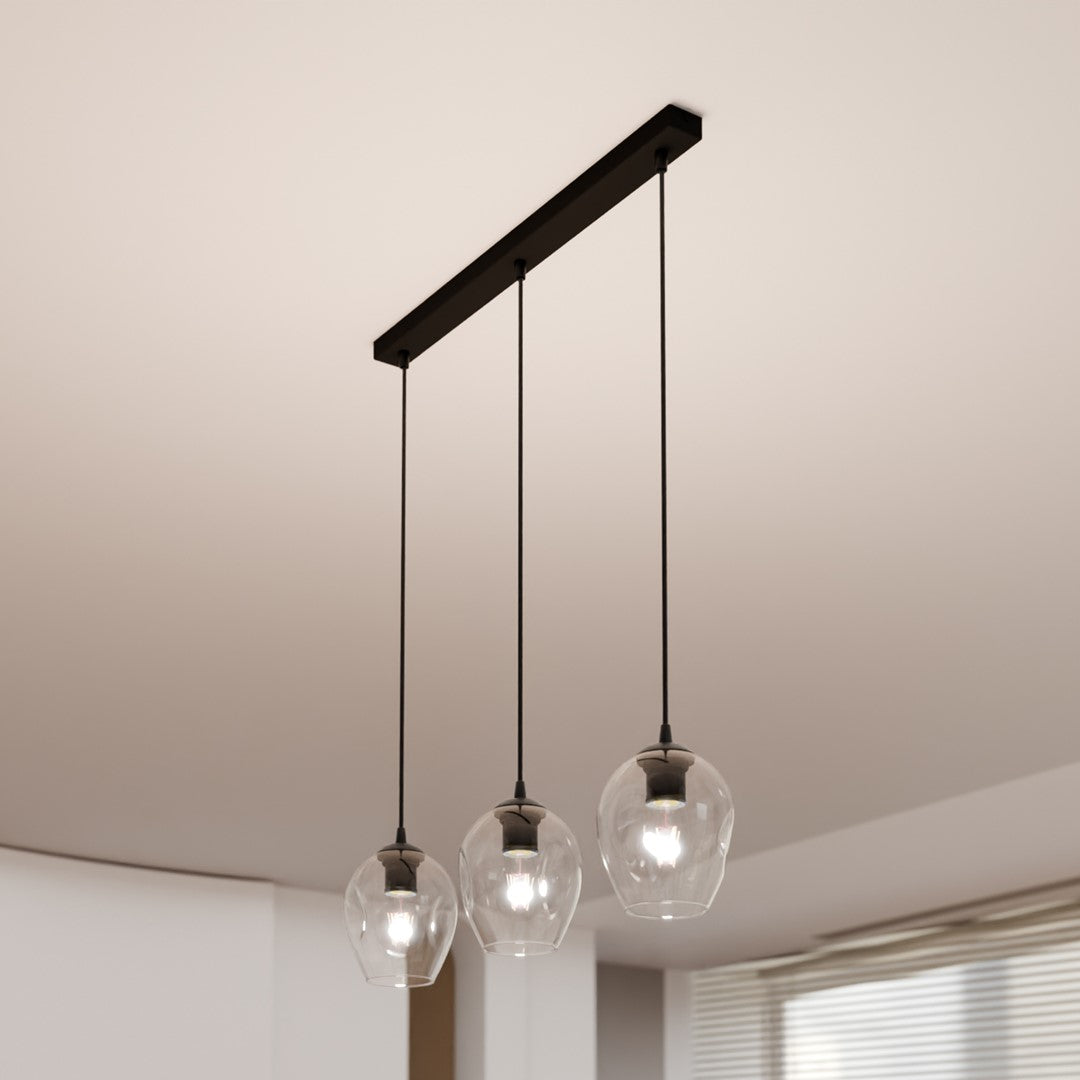 Lustra suspendata ISTAR 3 neagra cu abajur transparent