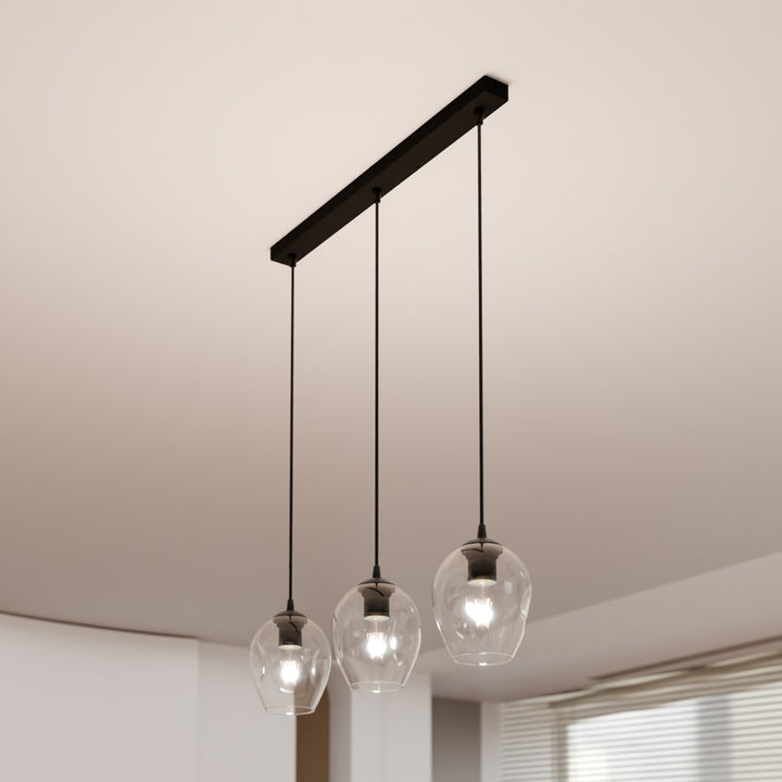 Lustra suspendata ISTAR 3 neagra cu abajur transparent