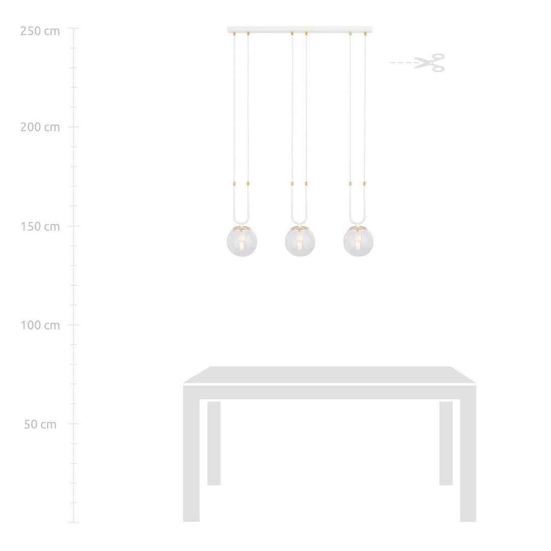 Lustra suspendata GLAM 3 alba/cu abajur transparent
