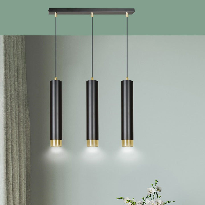 Lustra suspendata KIBO 3 neagra/auriu