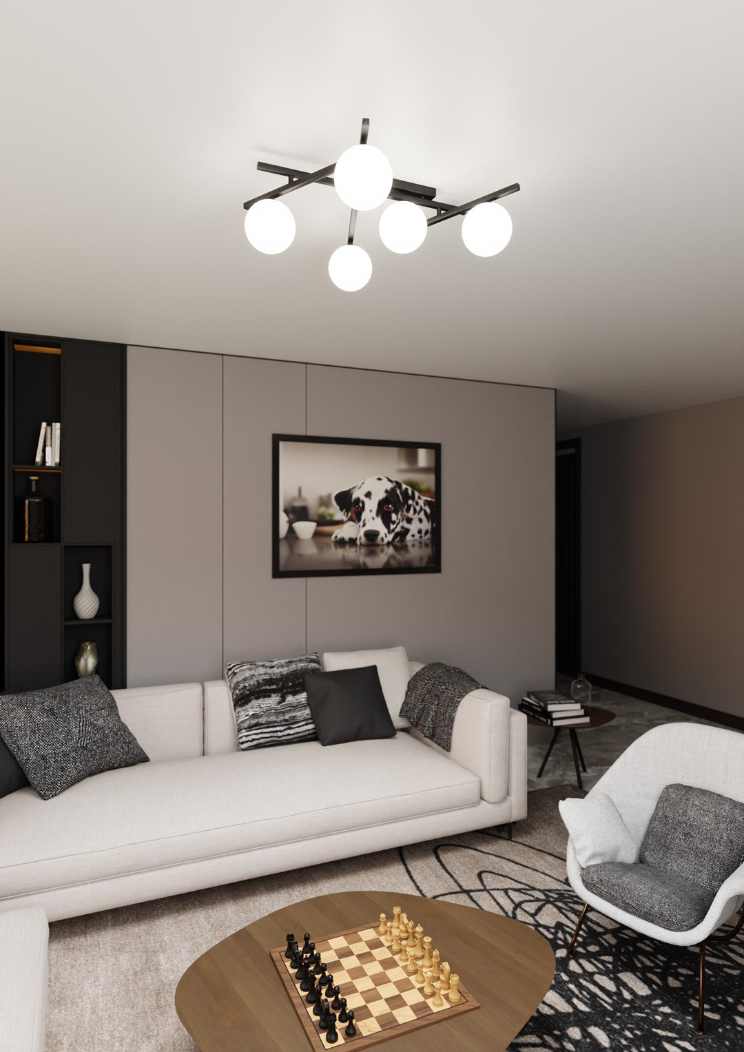 Plafoniera SMART 5 neagra si opal