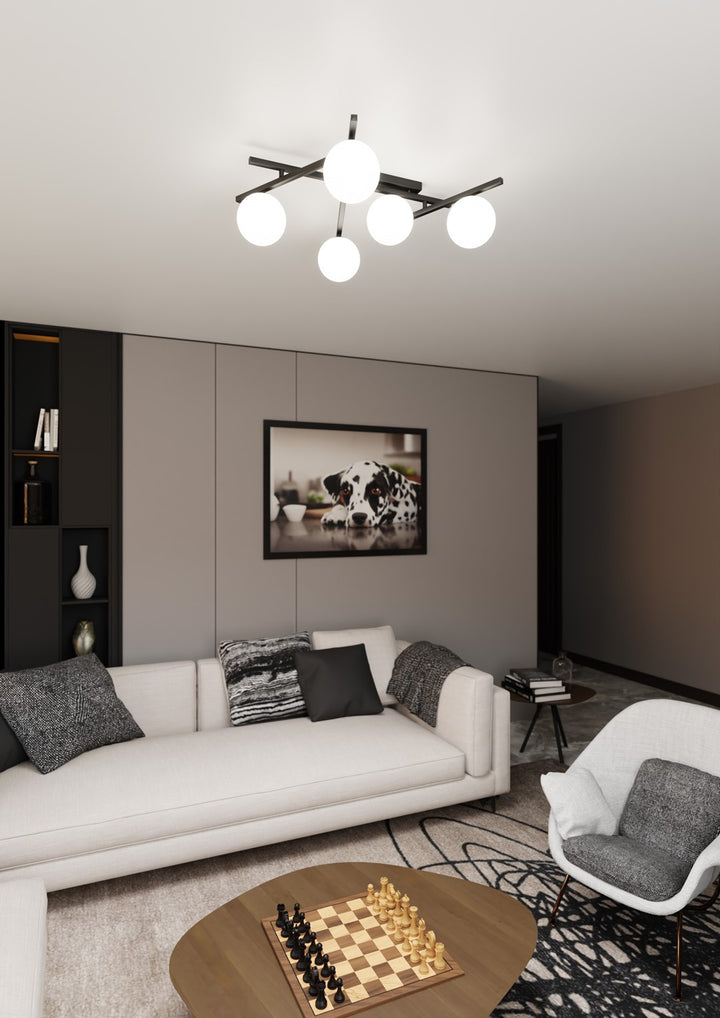 Plafoniera SMART 5 neagra si opal