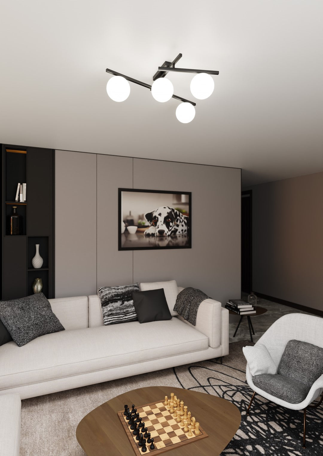 Plafoniera SMART 4 neagra si opal