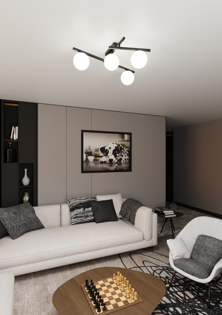Plafoniera SMART 4 neagra si opal