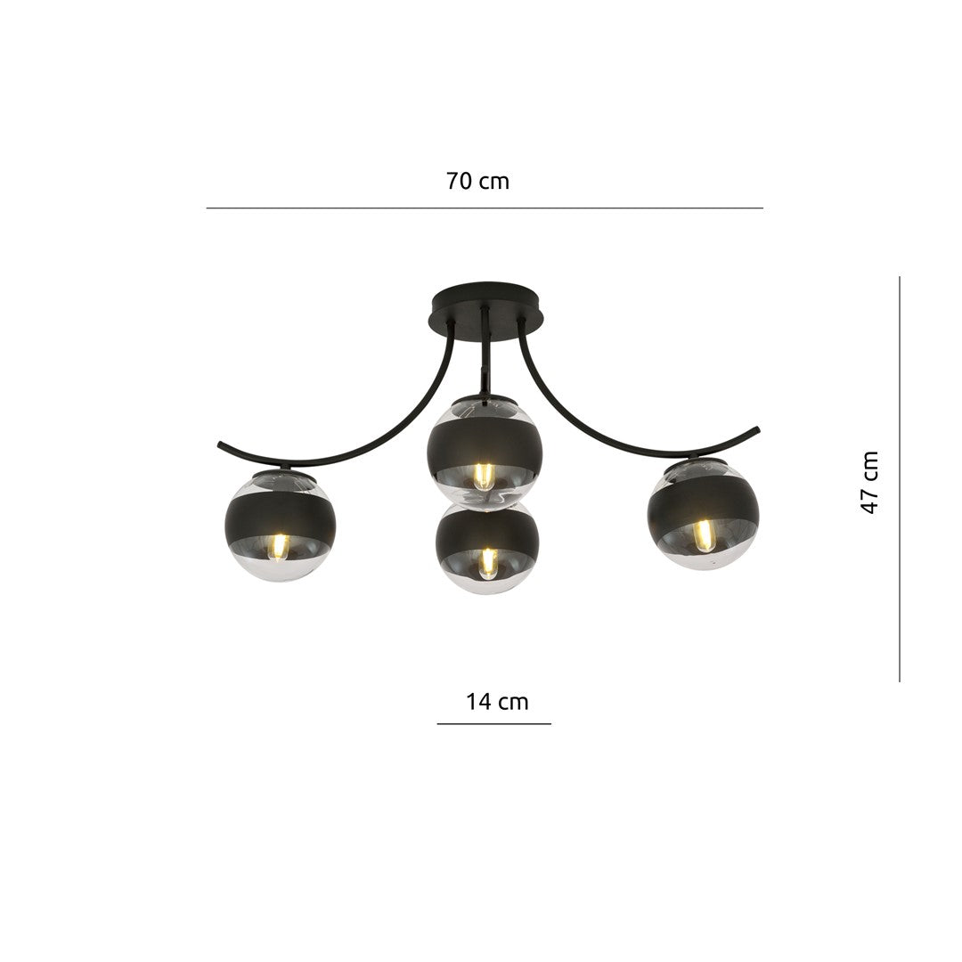 Lustra BOSTON 4 neagra cu abajur dungat