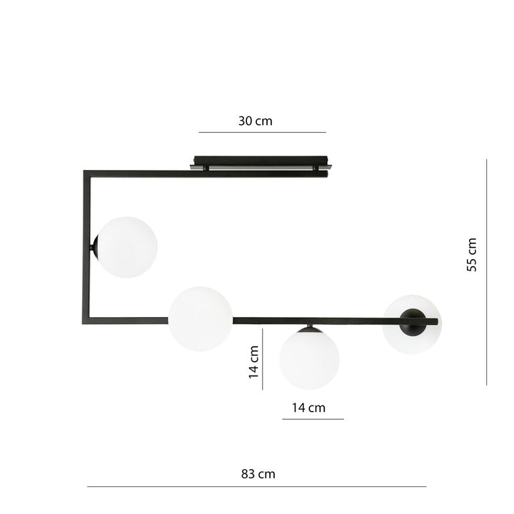 Plafoniera SOMA 4 neagra cu abajur opal