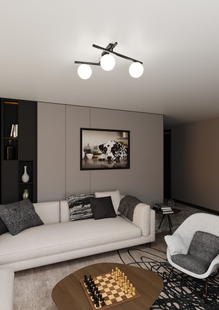 Plafoniera SMART 3 neagra si opal