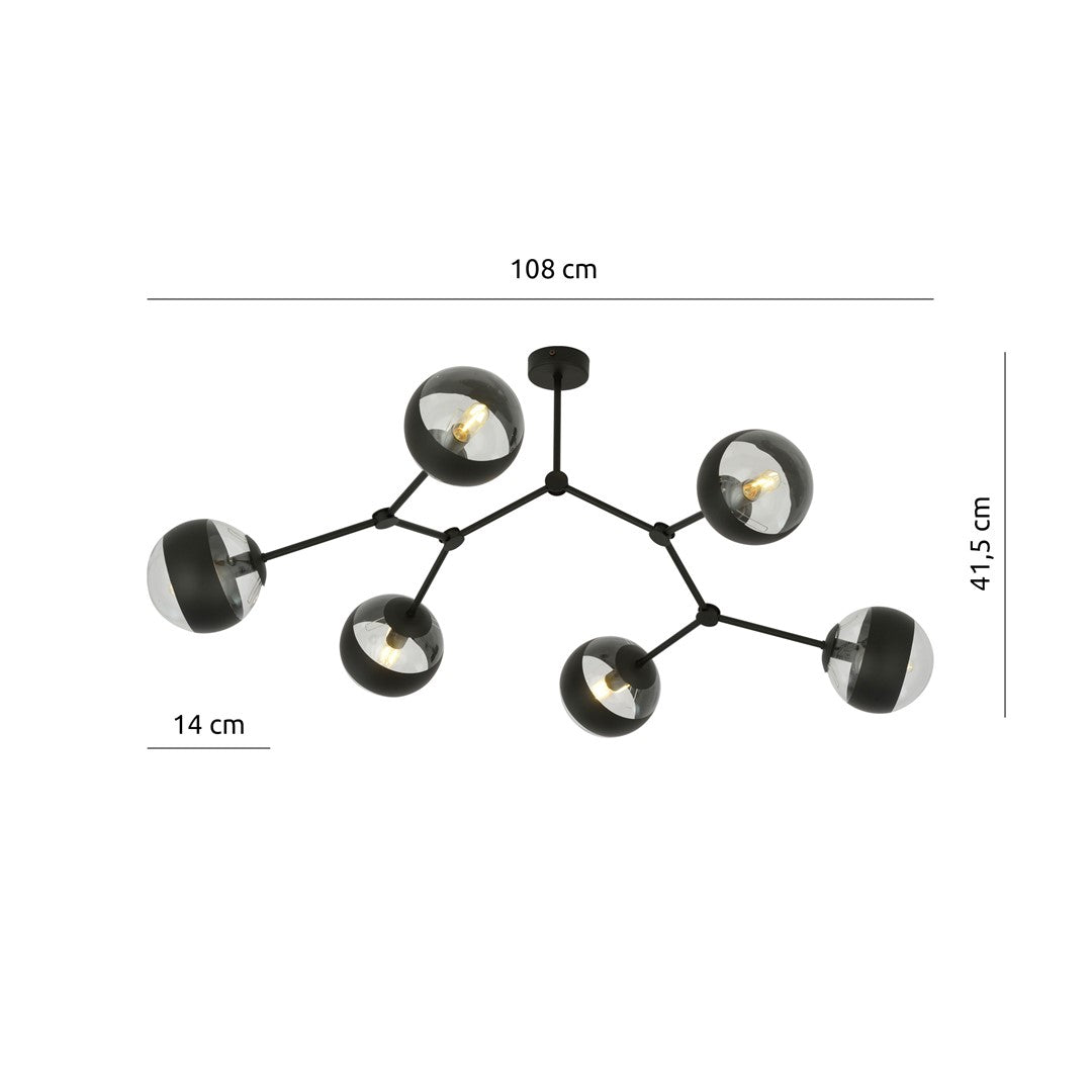 Plafoniera SPACE 6 neagra cu dungi