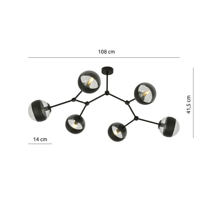 Plafoniera SPACE 6 neagra cu dungi