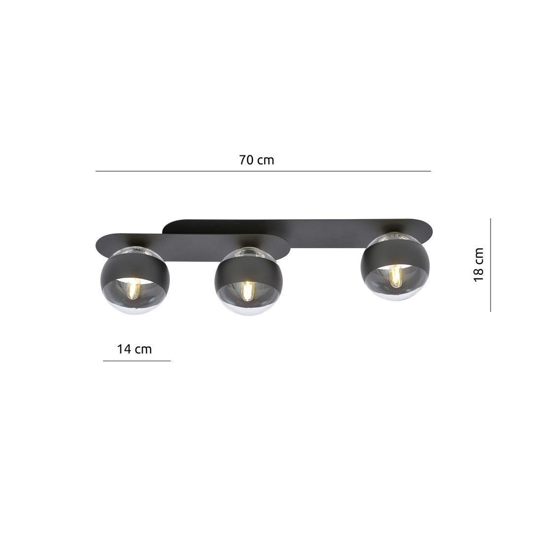 Plafoniera PLAZA 3 neagra cu dungi