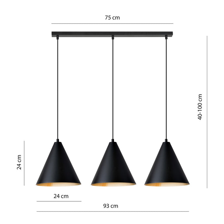 Lustra suspendata REBEL 3 neagra/auriu