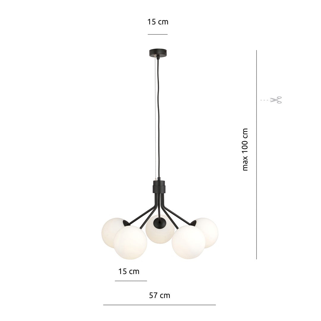 Lustra suspendata NOVA 5 neagra/opal