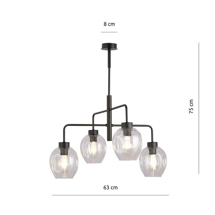 Lustra LUKKA 4 neagra cu abajur transparent