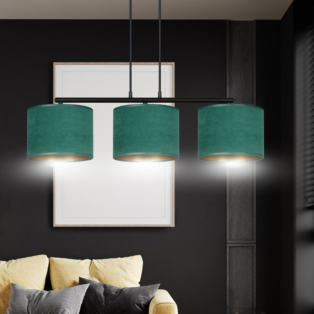 Lustra suspendata HILDE 3 neagra cu verde