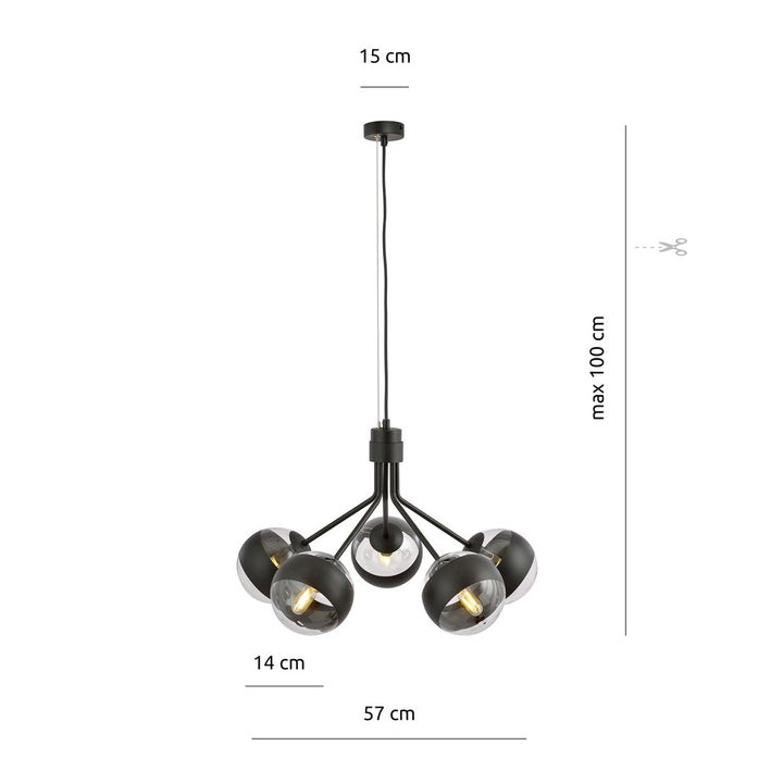 Lustra suspendata NOVA 5 neagra cu abajur dungat
