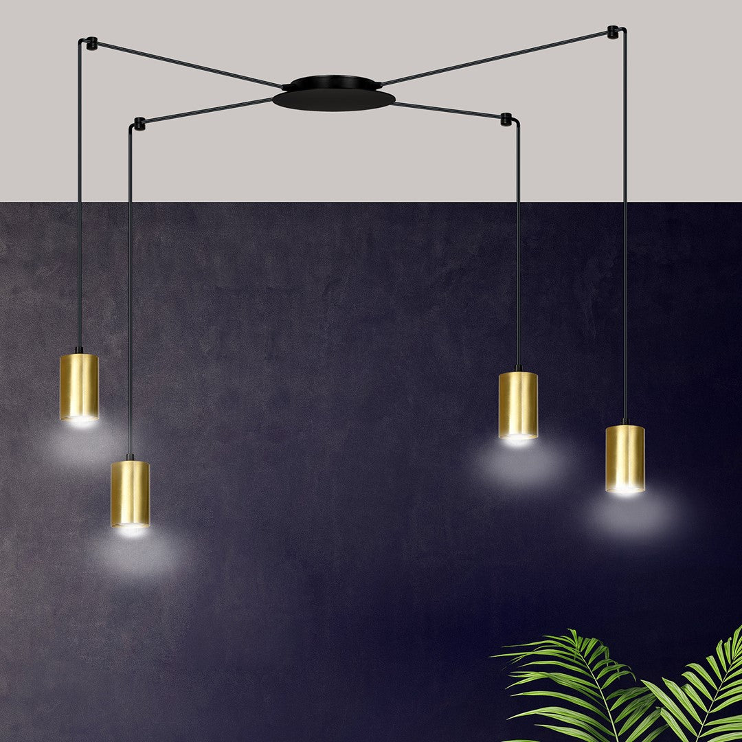 Lustra suspendata TRAKER 4 neagra/auriu