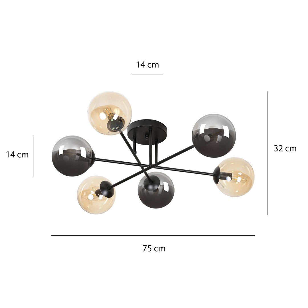 Plafoniera BRENDI 6B neagra MIX 3