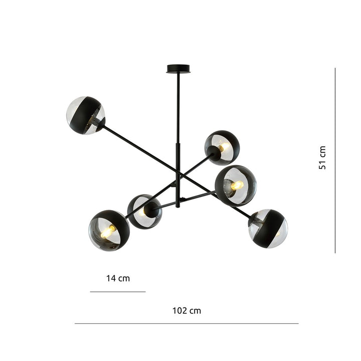 Lustra LINEAR 6 neagra cu abajur dungat