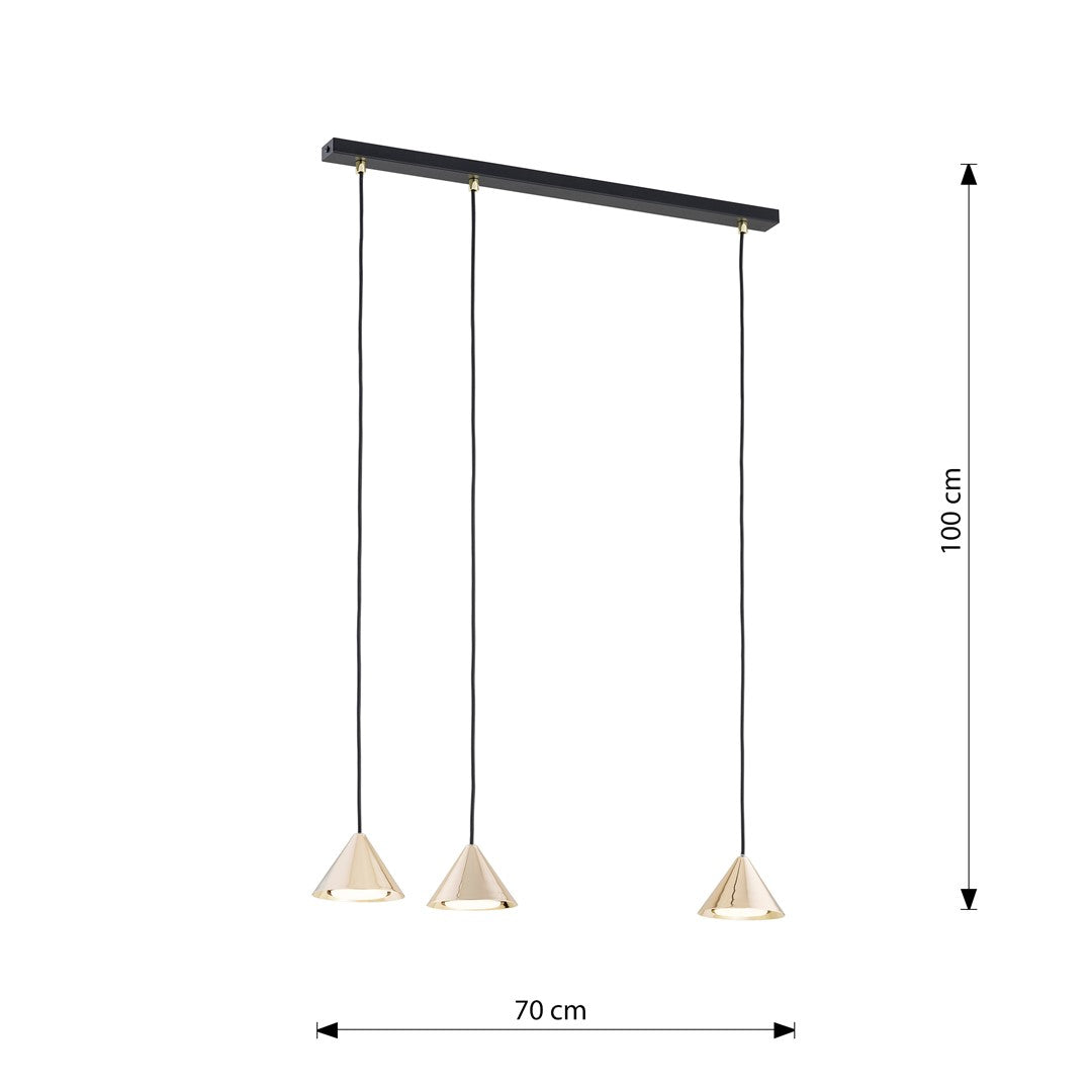 Lustra suspendata cu abajur conic ELIT 3 neagra cu auriu