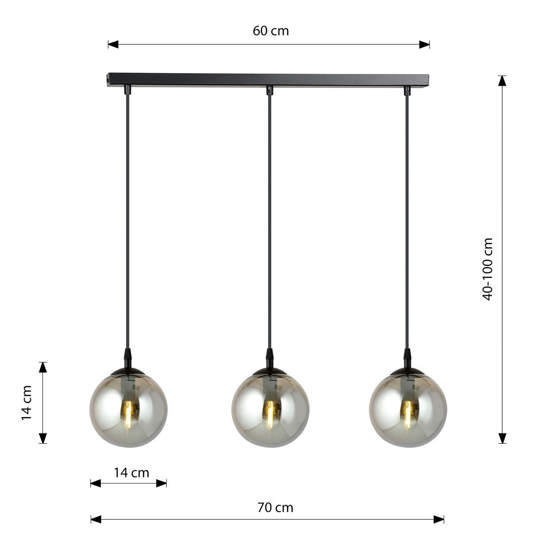 Lustra suspendata cu 3 pendule COSMO 3 neagra cu abajur grafit