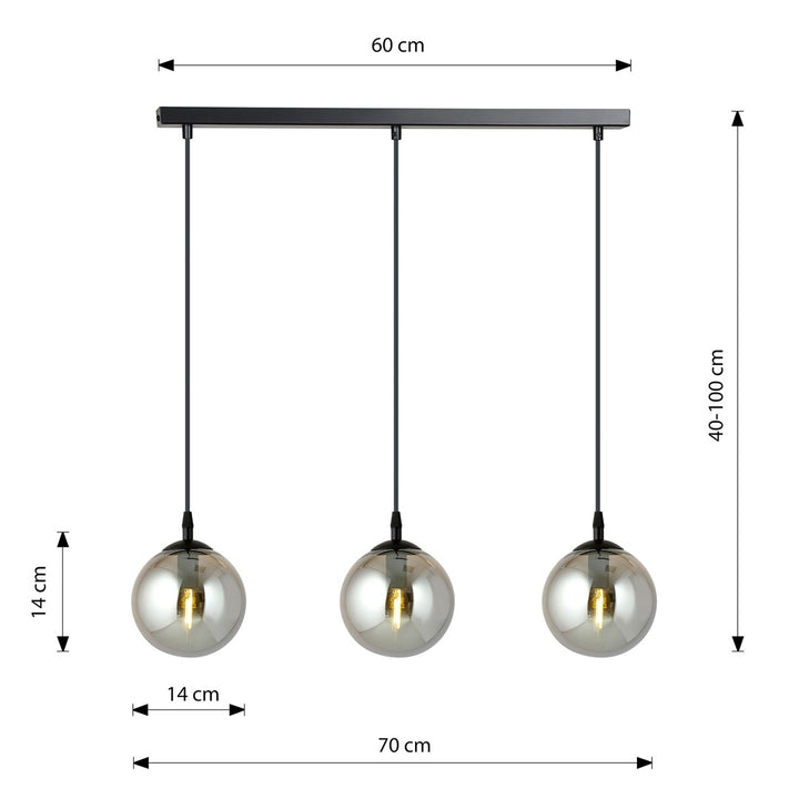 Lustra suspendata cu 3 pendule COSMO 3 neagra cu abajur grafit