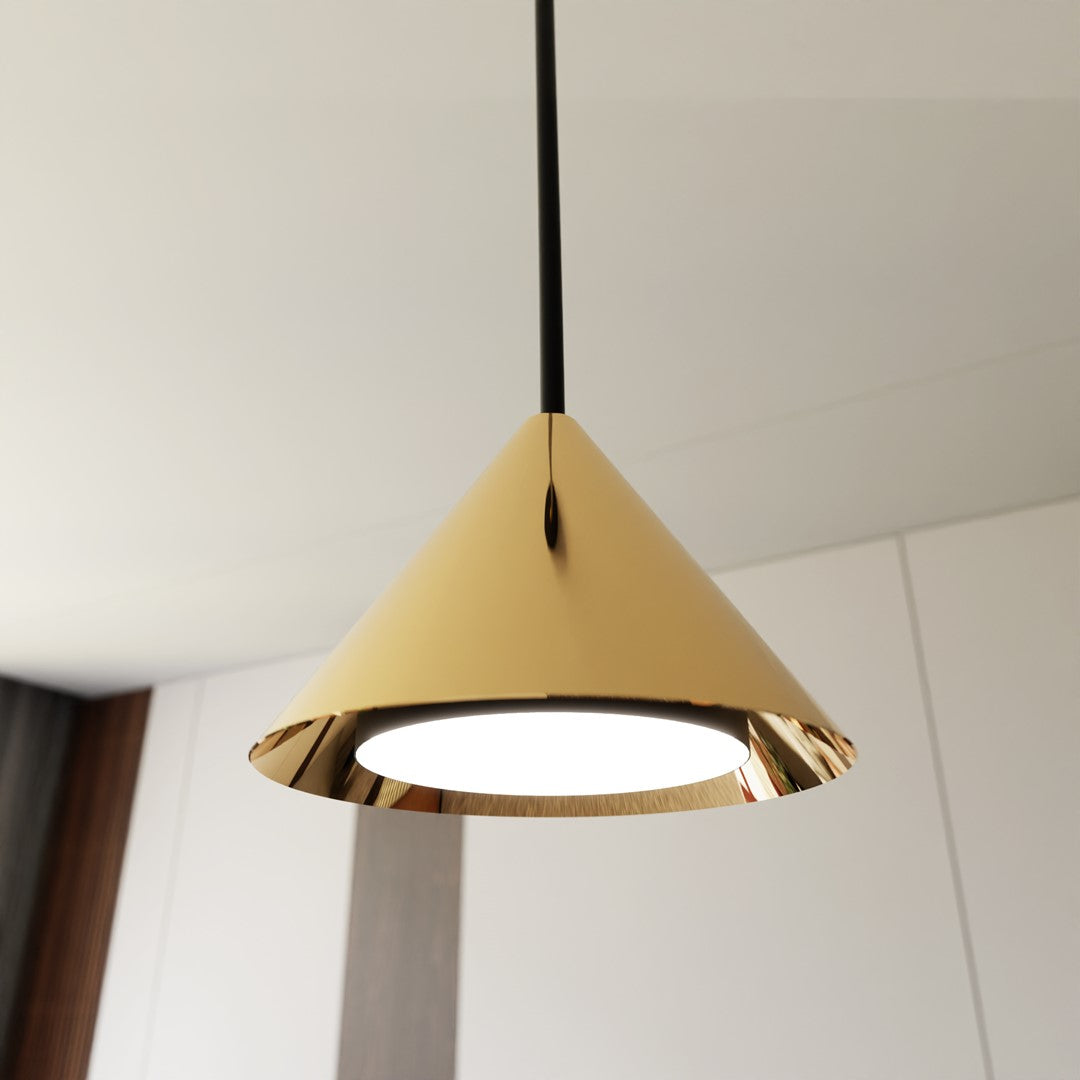 Lustra suspendata cu abajur conic ELIT 6 neagra cu auriu