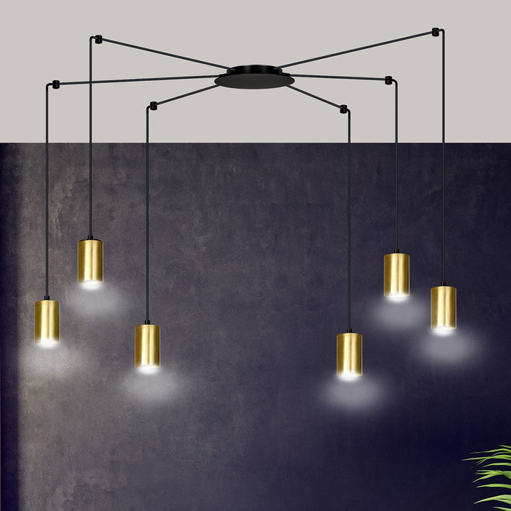 Lustra suspendata TRAKER 6 neagra/auriu