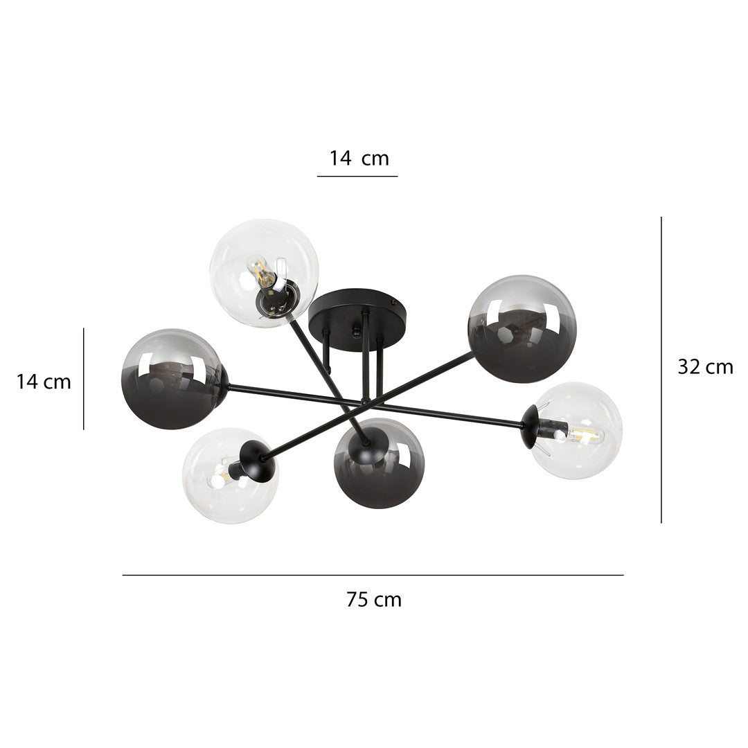 Plafoniera BRENDI 6B neagra MIX 1