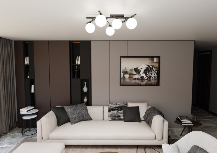 Plafoniera SMART 5 neagra si opal