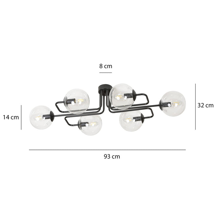 Plafoniera BRENDI 6A neagra cu abajur transparent