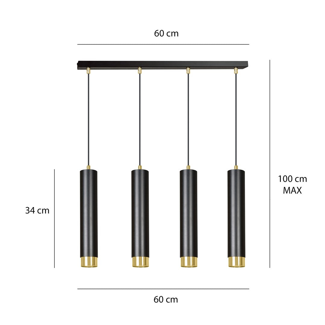 Lustra suspendata KIBO 4 neagra/auriu