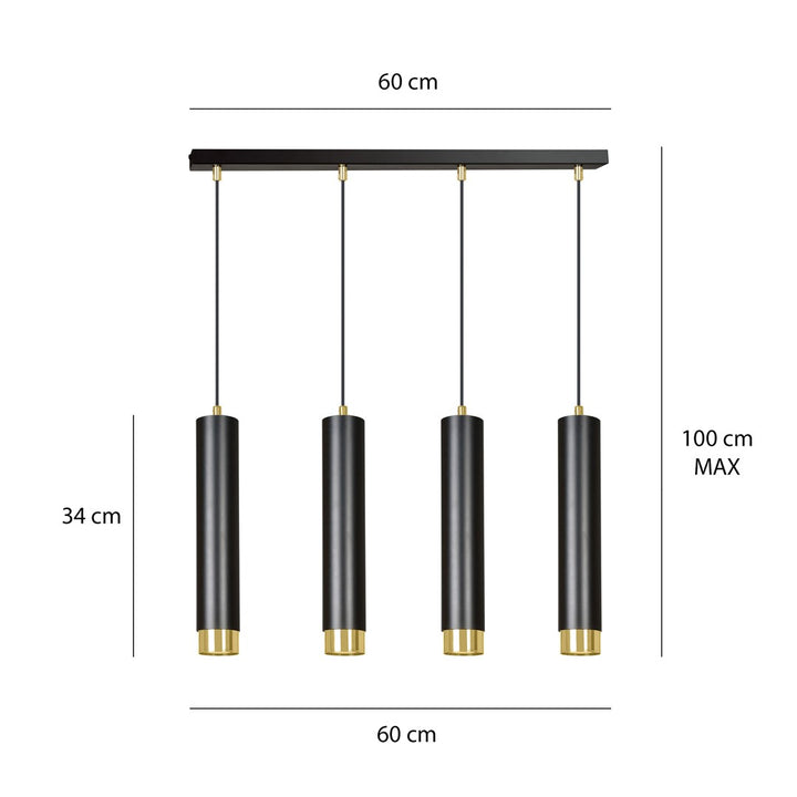 Lustra suspendata KIBO 4 neagra/auriu