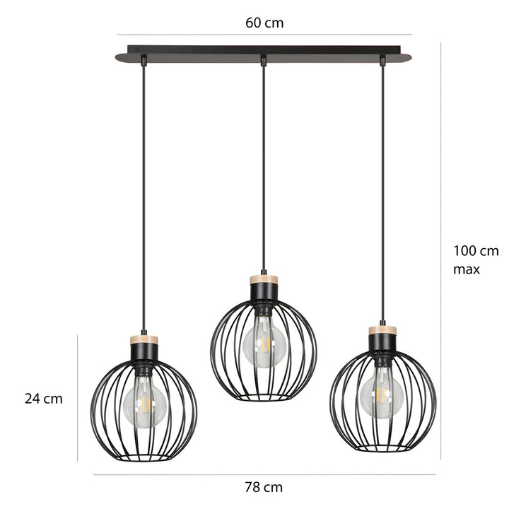Lustra suspendata cu 3 pendule BARBADO 3 neagra