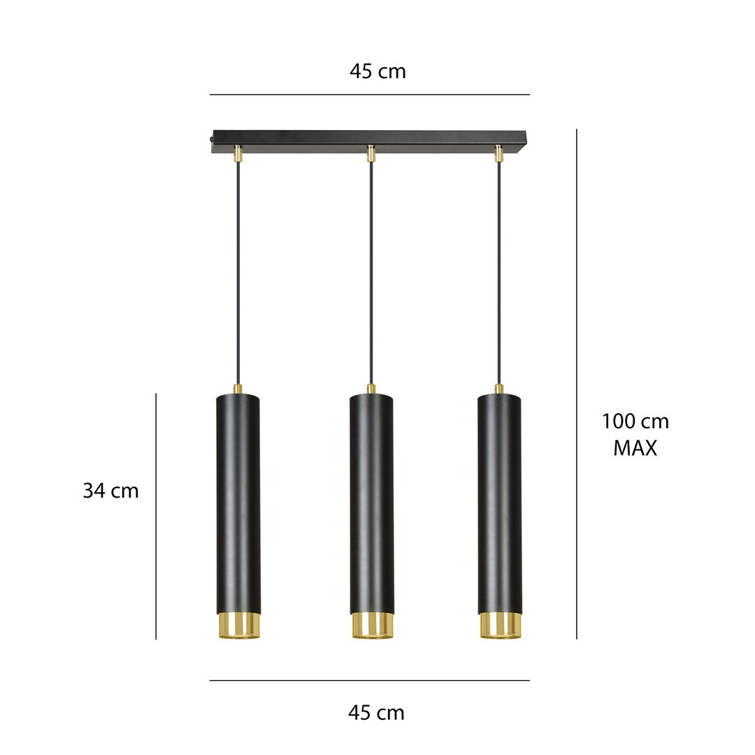 Lustra suspendata KIBO 3 neagra/auriu