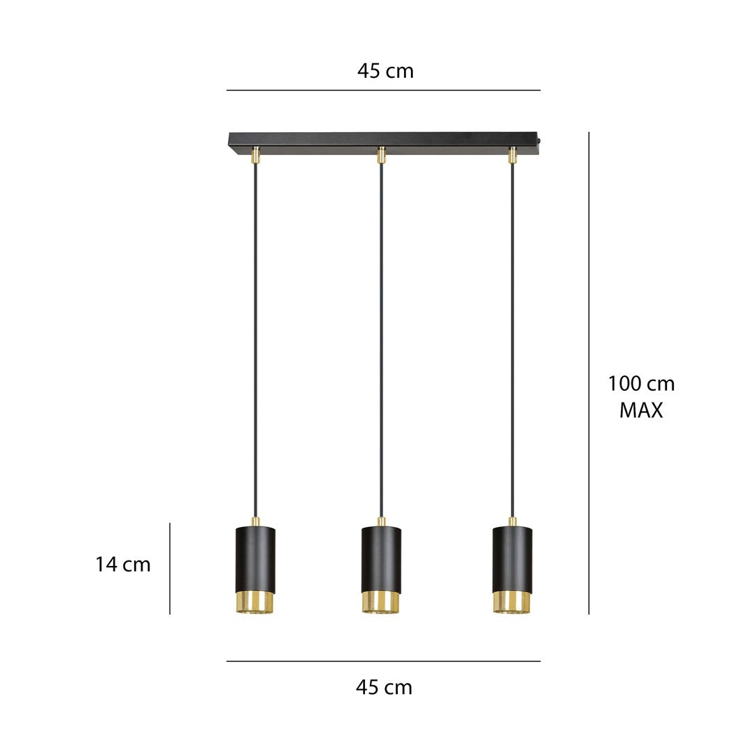 Lustra suspendata FUMIKO 3 neagra/auriu
