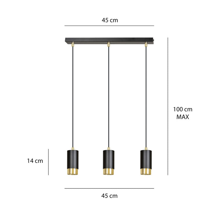 Lustra suspendata FUMIKO 3 neagra/auriu