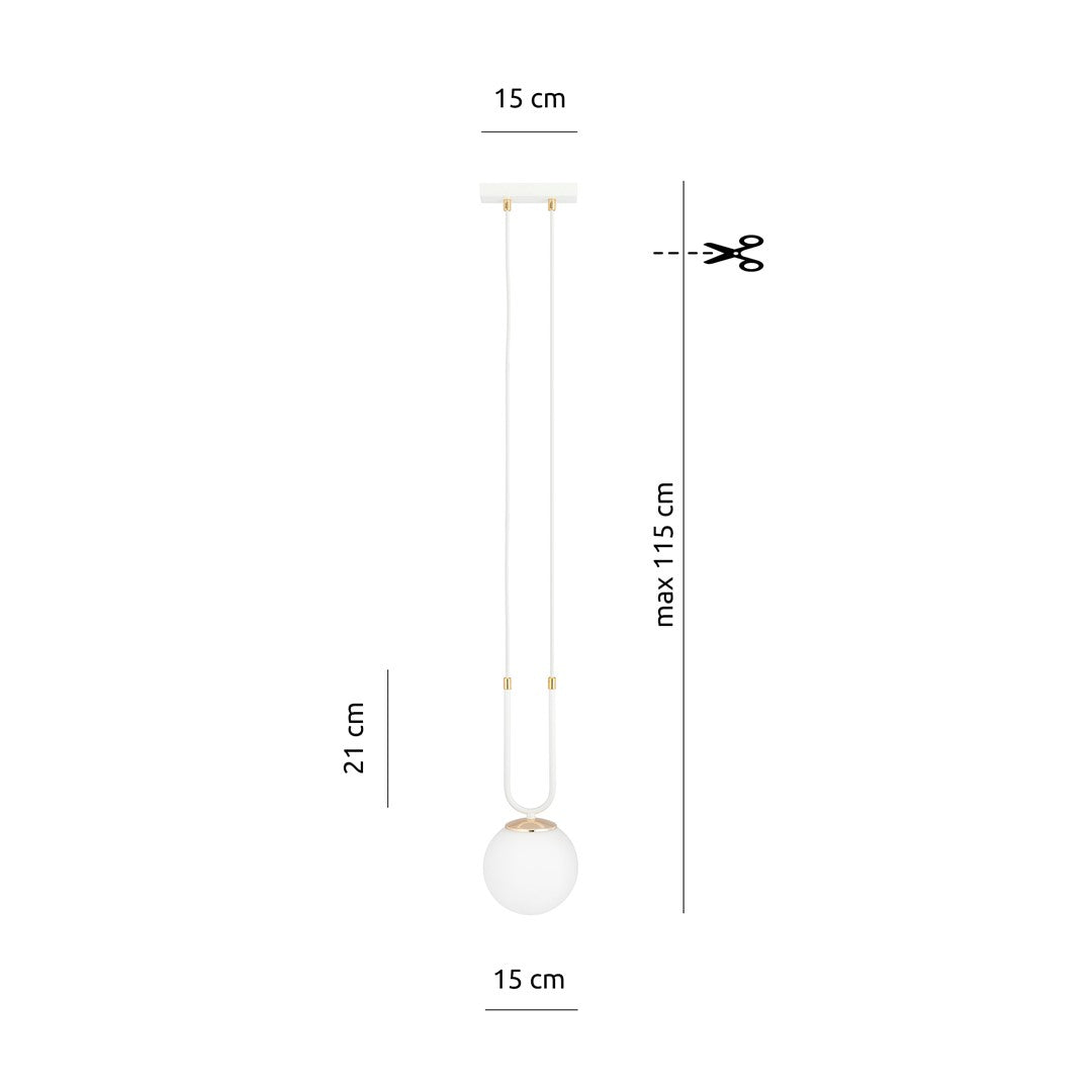 Pendul GLAM 1 alb cu abajur opal