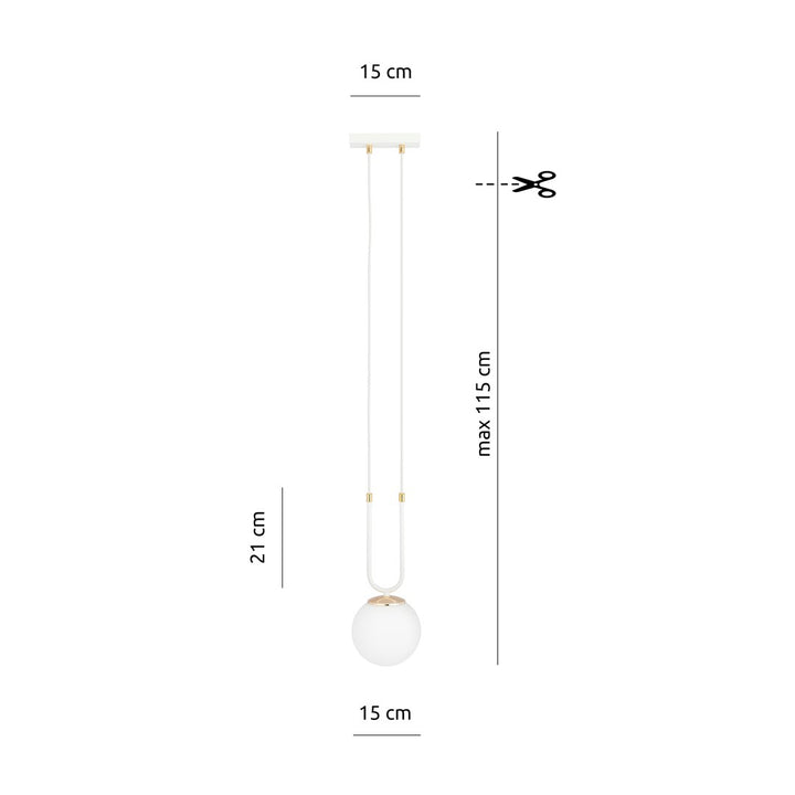 Pendul GLAM 1 alb cu abajur opal